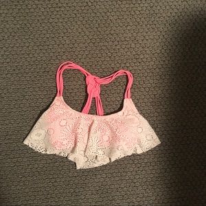 Pink and white lace bikini top